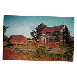 Vintage Postcard Log Barn Scene Kenora Ontario Canada Becketts Lake Woods